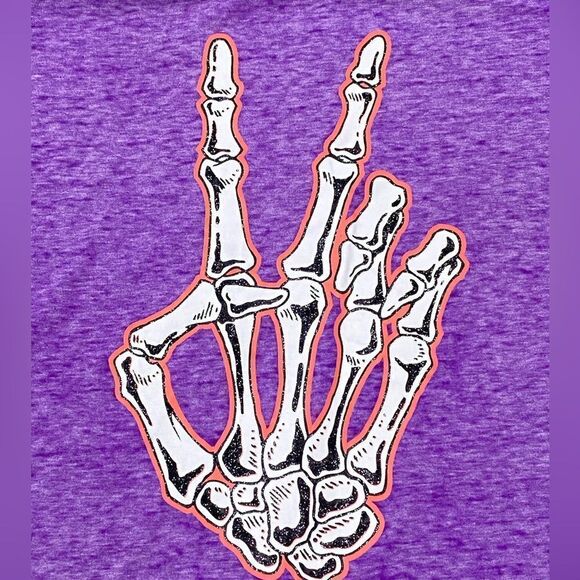 Rocker Girl All Access Women’s Purple Semi Sheer Bony Finger Peace Sign Shirt - Picture 3 of 9